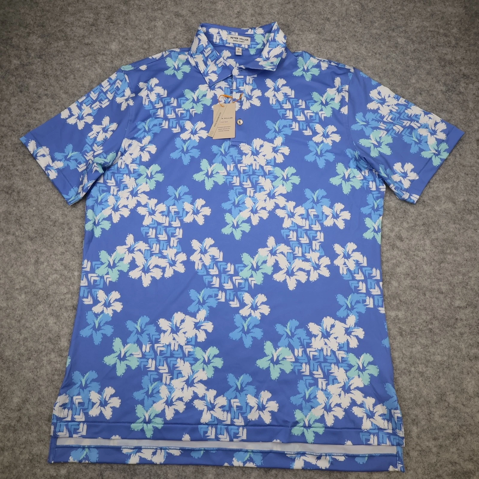 Peter Millar Polo Shirt Mens Medium Blue Floral Crown Sport Summer Comfort