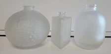 3 FROSTED DECORATIVE BOTTLES BOTTLES ROUND AND TRIANGLE 3.25 TO 4.5 INCHES
