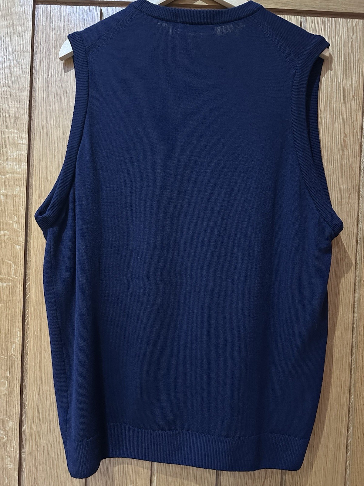 Men’s Vintage Debenhams Navy Sleeveless V Neck Jumper Merino Wool Size M 40-42” image 5
