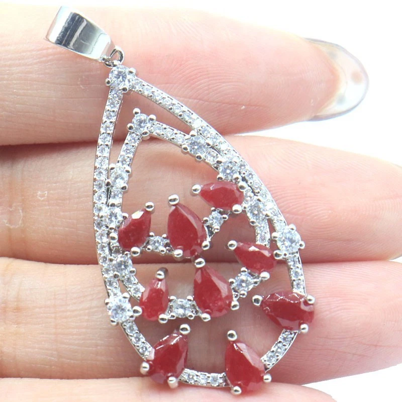 Buy 3 Get 1 Free Pretty 5g Real Red Rubies CZ Ladies Daily Wear Silver Pendant - Image 2 of 2