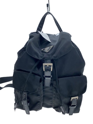 PRADA Mini Logo Plate Leather Belt Nylon Backpack