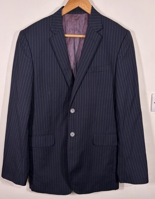 NICOLE FARHI Anzugjacke Schur Merinowolle Blau Nadelstreifen 40R Made In Italy