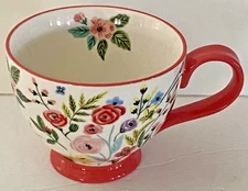 Potter's Studio Coffee Mug Colorful Flowers. 14 oz Microwave & Dishwasher Safe