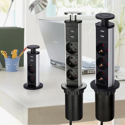 DAZONE 3 Fach Steckdosenleiste Tischsteckdose versenkbar mit USB Steckdose Strom Küche