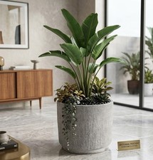 Pflanzkübel grau Linienmuster Übertopf Blumentopf schwere Qualität 3 Größen