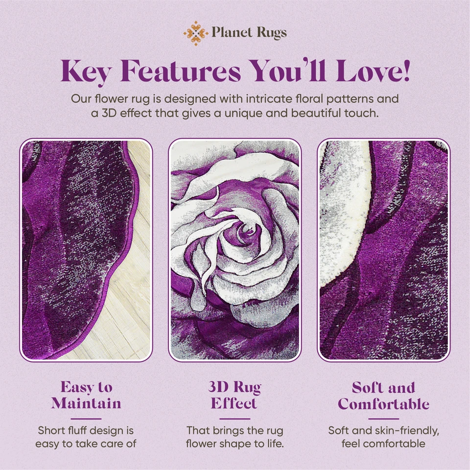 Alfombra Gruesa Flores Talladas a Mano Floral Rosa Novedad 304 Púrpura 6'6''x6'6"" Redonda Foto 3 de 4