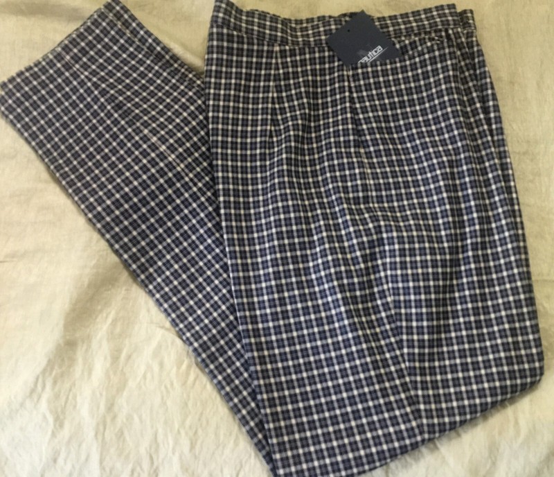 Vintage 90s NAUTICA Skinny Hi waist Dress pants~Navy blue check~Rayon sz 10~M~LN