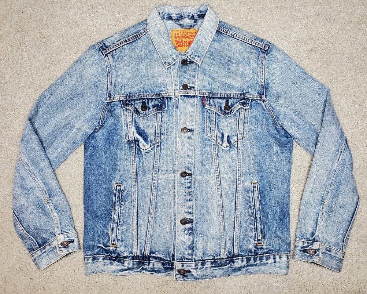 ♡ 0206 Levis Mens The Trucker Denim Jacket 72334-0206 L distressed