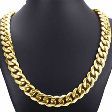 24"15mm Top 316L Stainless Steel Heavy Link Gold Curb Cuban Chain Men Necklace