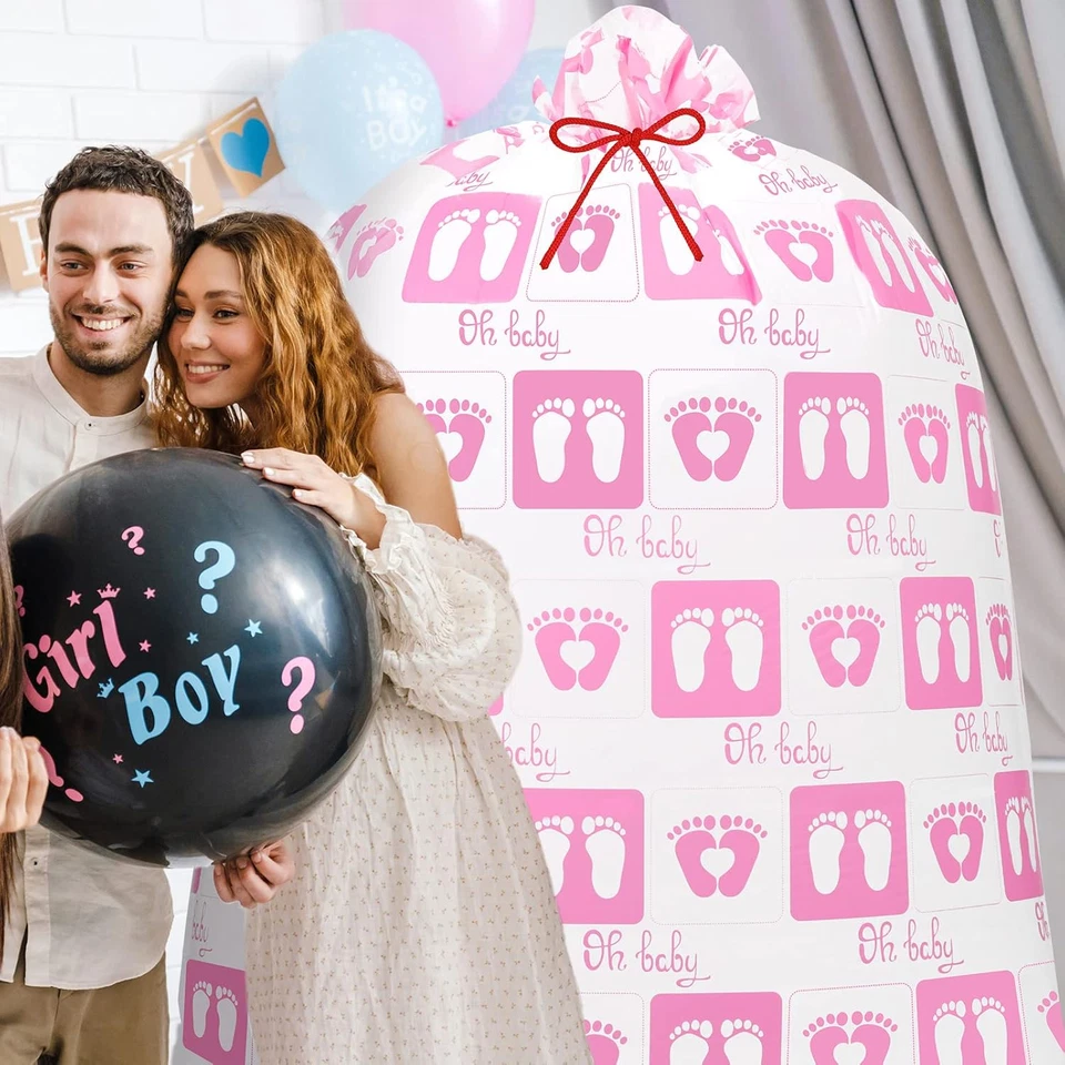 2 Pcs 80 X 60 in Jumbo Bike Gift Bags Extra Large Baby Footprint Plastic Present - Image 3 of 4