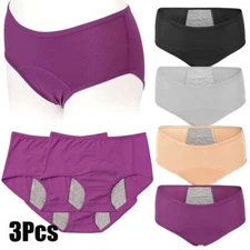 3 Pcs Womens Girls Period Panties Leak-Proof Cotton Briefs Menstrual Underwear