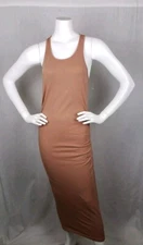 Michael Stars Dress Racerback Midi Bodycon Light Brown PL Ruched Party Sexy
