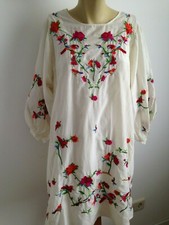 Zara Tunika Kleid Blumenstickerei floral bestickt Seide Folklore Rar XS-S-M