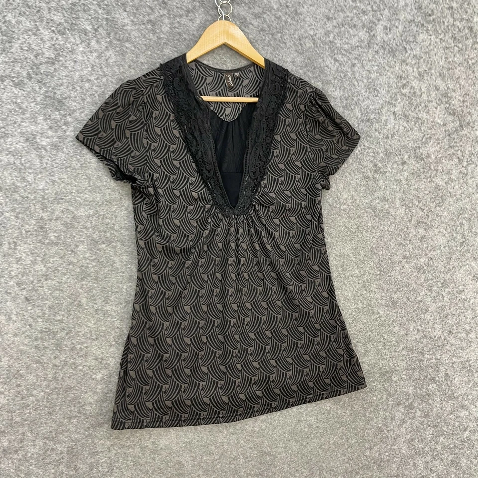 Colorado Womens Shirt Top Size L Large Brown Short Sleeve V-Neck Nylon 12533 — 第 4/4 张图片