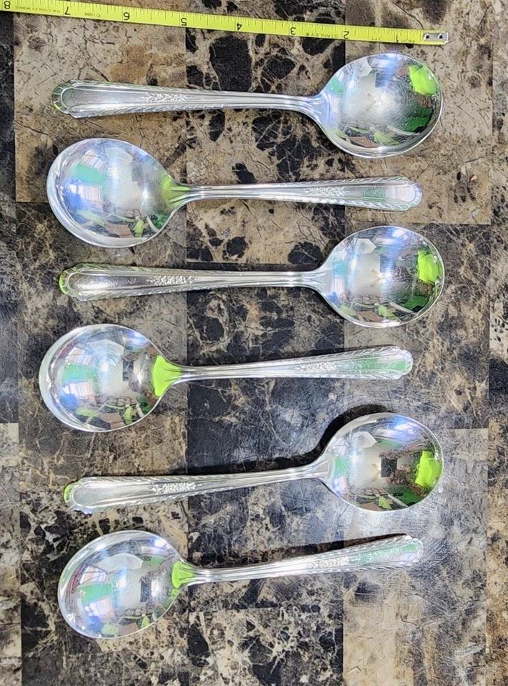 👌 LOTE DE 8 CUCHARAS SOPERA GUMBO CHAPADAS EN PLATA GOWORTH 1938 H&T MFG de colección🥣 Foto 2 de 4