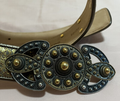 【ETRO】革ベルト Etro Metallic Etched Studded Leather Belt 36/90 | eBay