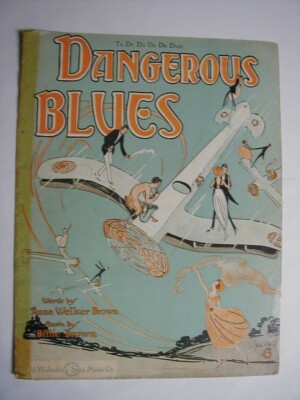 DANGEROUS BLUES Sheet Music Dancing/Walking on Double-Winged Airplane 1921