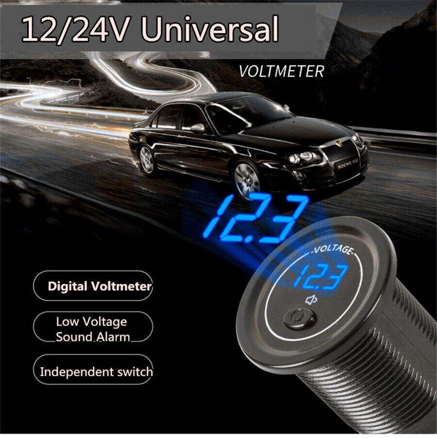 Voltímetro Digital DC Azul LED Con Interruptor Moto Coche Universal 12V-24V Foto 2 de 4