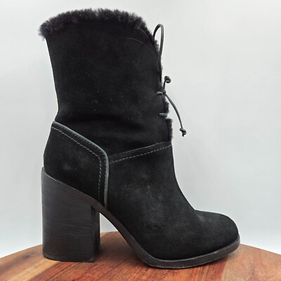 UGG Jerene Boots Womens 11 Black Suede Shearling Lined Lace Up