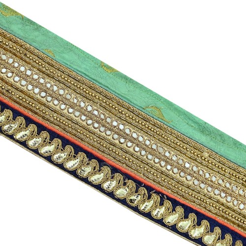 Indian Vintage Sari Border Hand Embroidered Craft Trim 1Yd Lace Sewing Ribbon - Picture 6 of 13