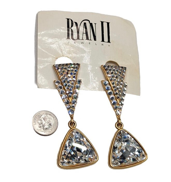 Amazing Statement Clear Crystal Dangle Drop Gold … - image 6