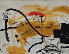 Antoni Tapies Signed Abstract Oil Painting on Canvas - Spanish Modern Art