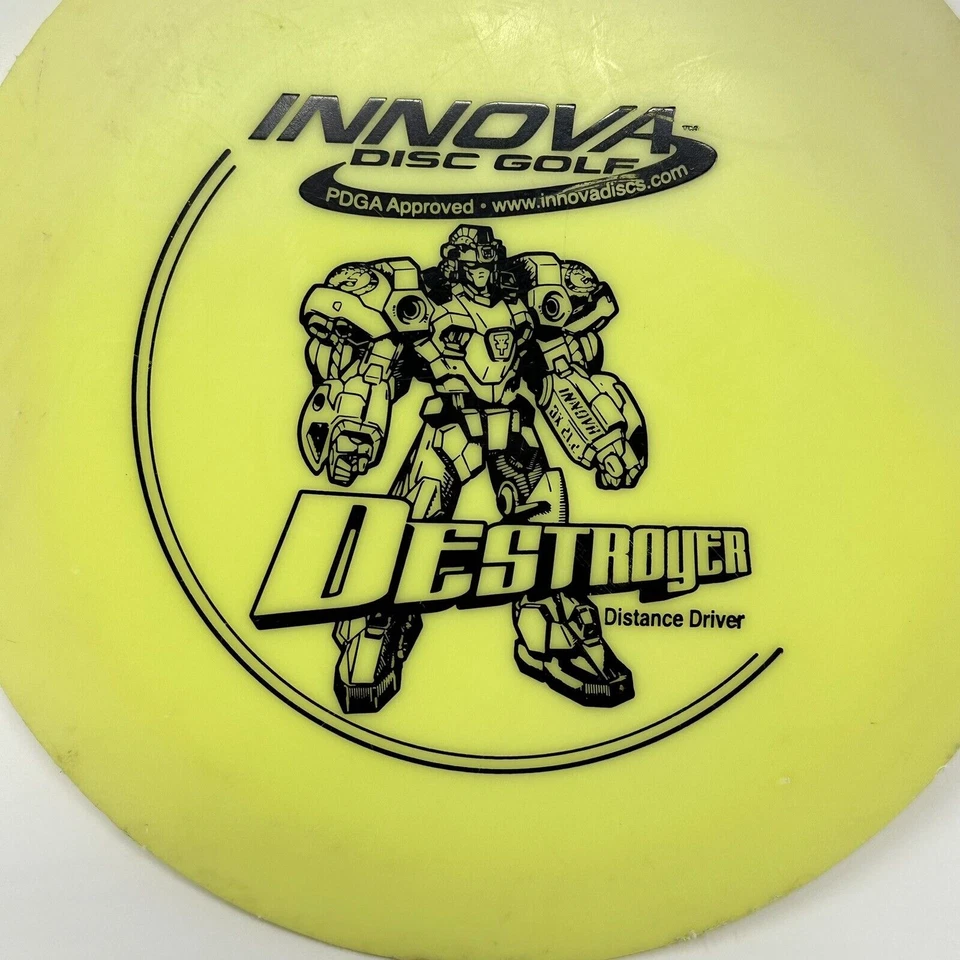Innova Disc Golf DX Destroyer Yellow Robot Patent Numbers PFN No Ink 172g Used - Image 2 of 4