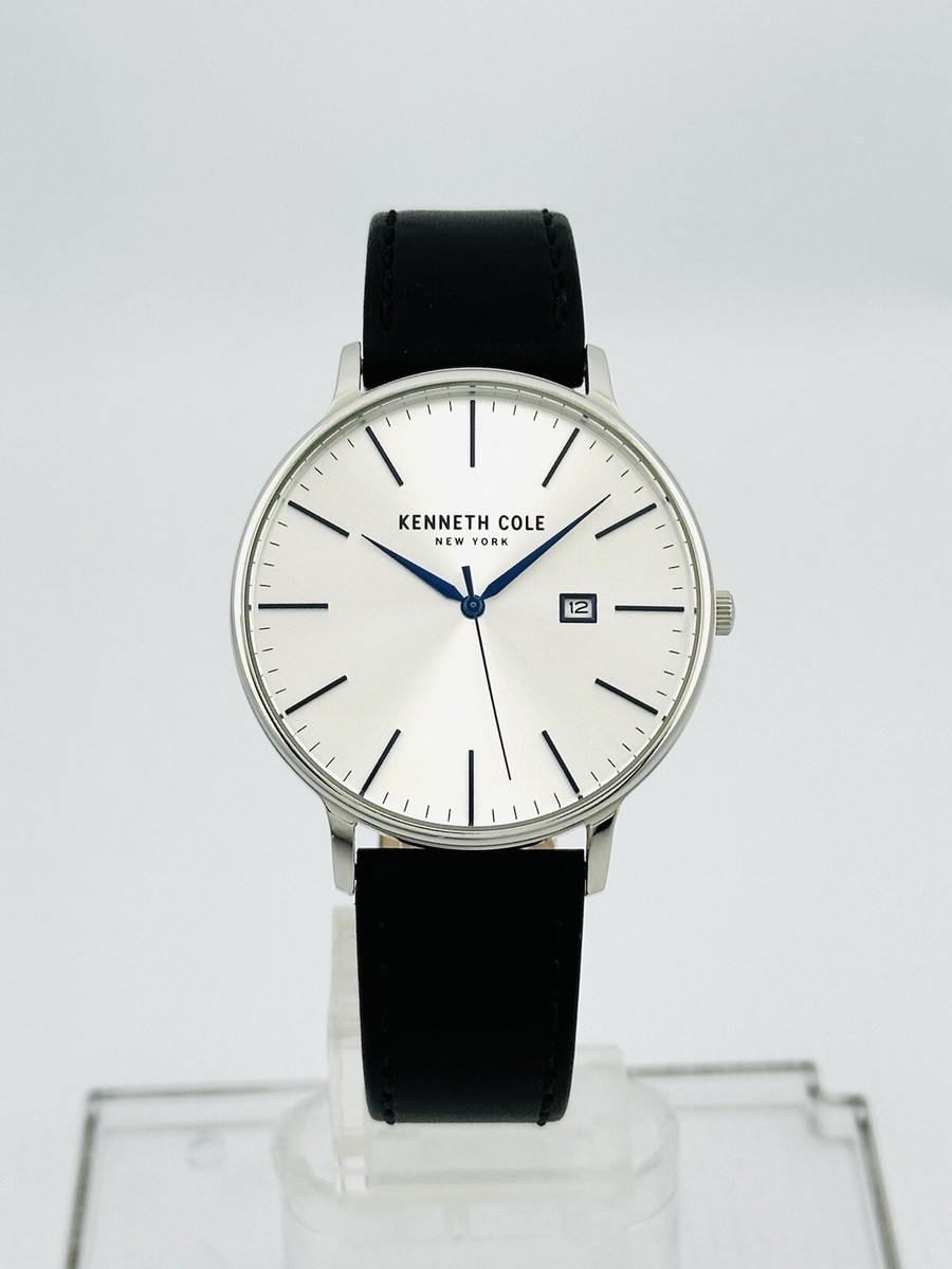 Kenneth Cole Men's KC15059006 Silver Dial Blue Hands Black Leather