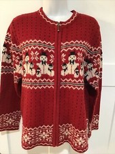 VTG Croft and Barrows Zip Ugly Christmas Sweater Size M Red Snowmen