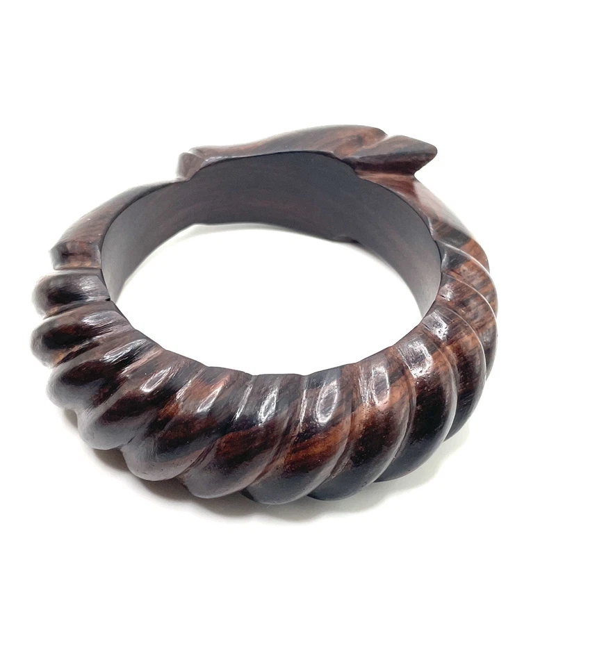 Brazalete Brazalete De Colección Ouroboros Artesanal Tallado a Mano Madera de Cerezo Dragón Serpiente Audaz Foto 4 de 4