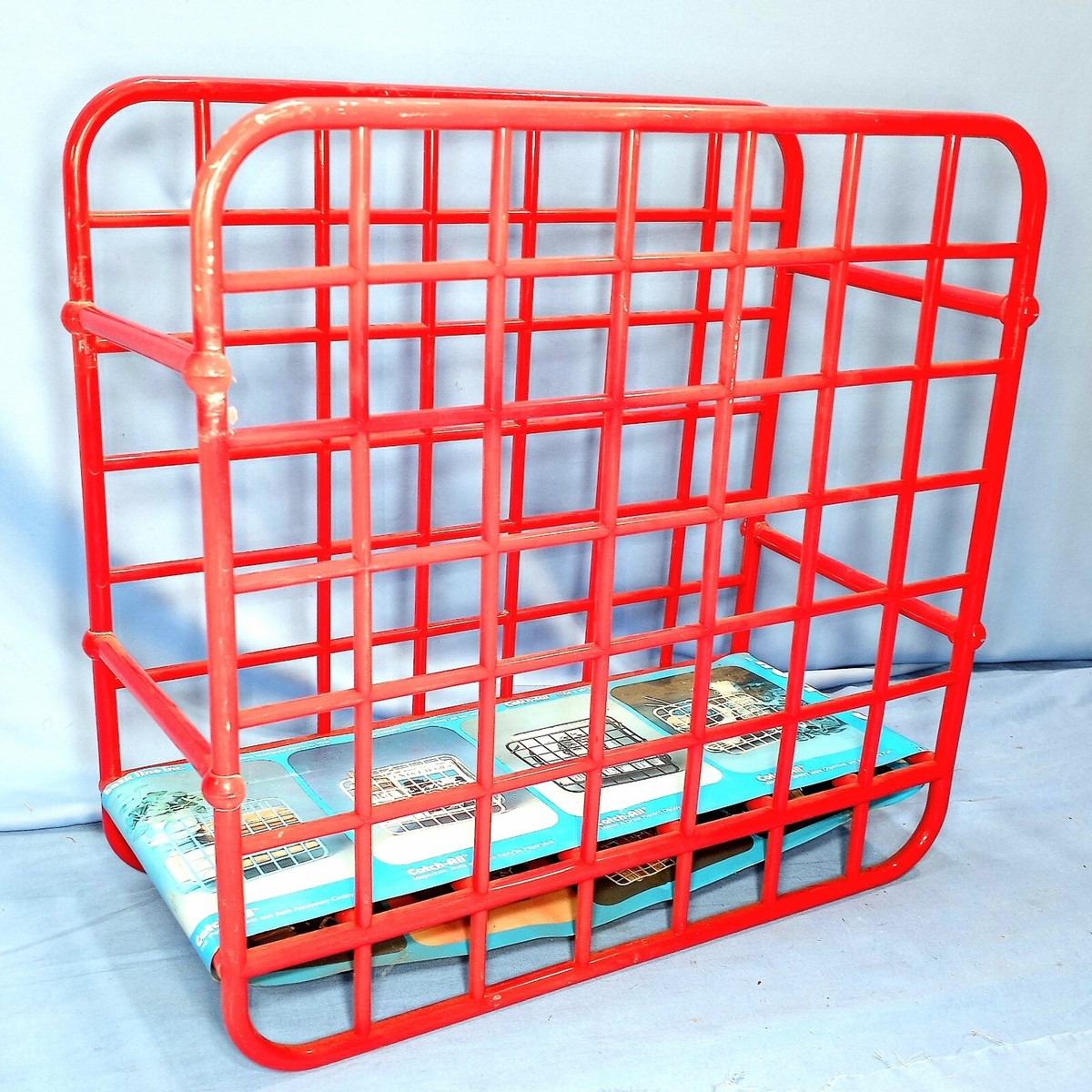 Vintage Yaffa Red Plastic Grid LP Record Magazine Rack Holder