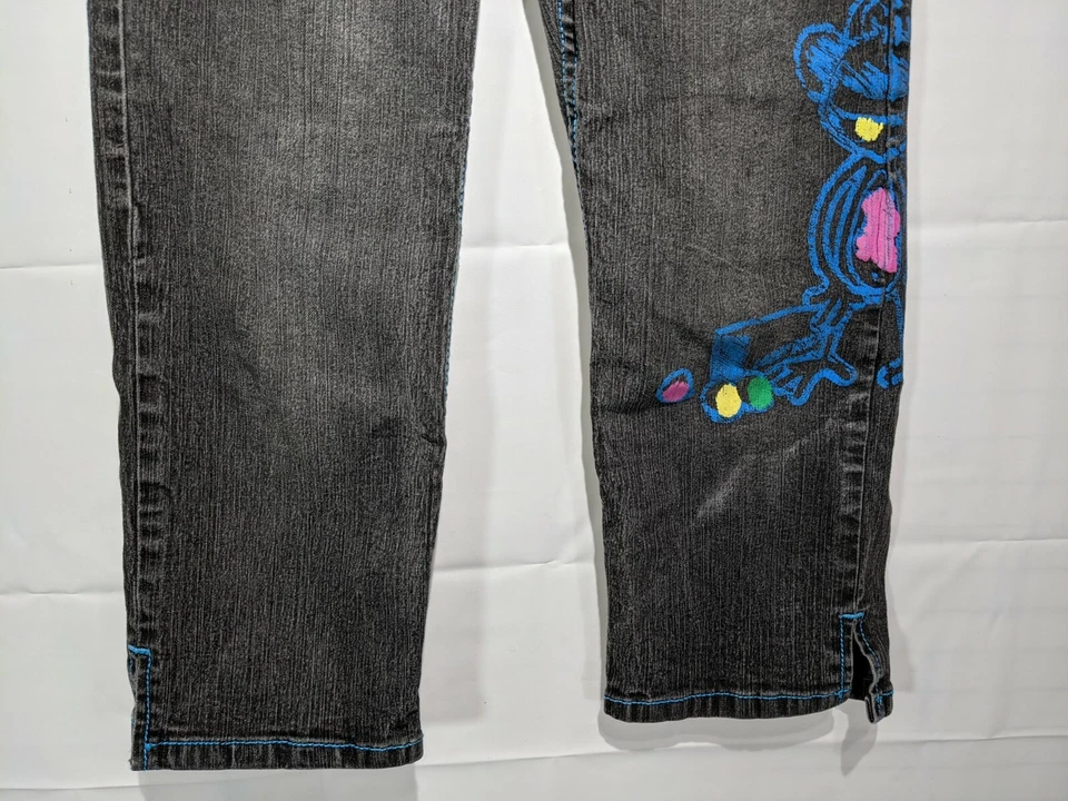 原装 BOBBY JACK 女孩黑色涂鸦标准版型直筒牛仔裤 12 码 — 第 4/4 张图片