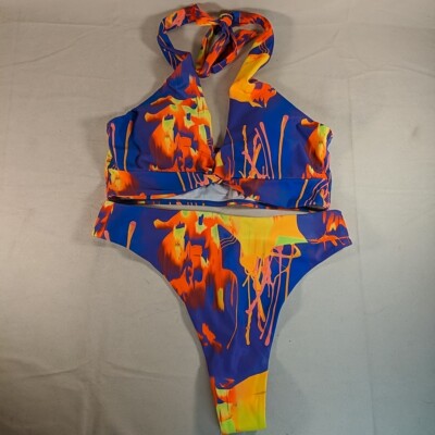 NEW NWT Shein Heat Map Colors Bikini Set Wrap Front L Large Purple
