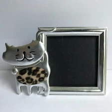 FETCO Silver Tone Standing Fur Cat Frame-Heavy-Easel Back-Holds 3.75" Square Pic