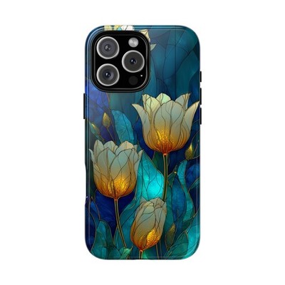 Stained Glass Blue Tulip Floral | Phone Case for iPhone, Galaxy, Pixel