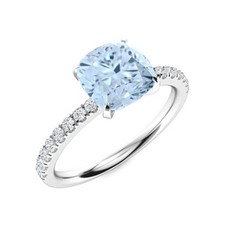 7mm Cushion Shape Aquamarine Ring 925 Sterling Silver Halo Pave Engagement Gift