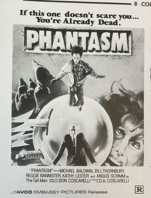 PHANTASM Movie Mini Ad Sheet Vintage Promo Advertising Poster Clip