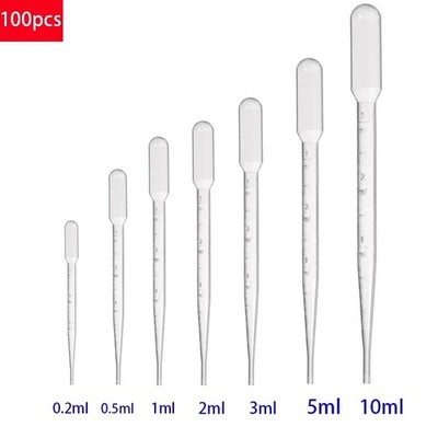 100pcs Disposable Plastic Pipettes:  0.2ml to 3ml Transfer Droppers -NEW