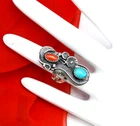 Vintage Navajo 925 Sterling Silver Turquoise Coral Ring Southwest Jewelry