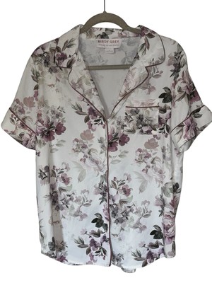 Birdy Grey Floral Pajama PJ Button Up Top Women s Size Medium