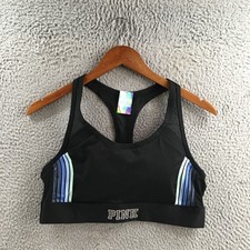 PINK Victoria's Secret Ultimate Racerback Sports Bra Womens L Black Striped NWT