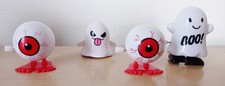 Lot of 4 2 White Wind Up Hopping Red Eye Ball, 1 Walking Ghost 1 Rolling