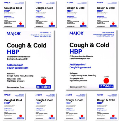 Major Cough & Cold HBP - 16 Tablets | Coricidin HBP (12-2027) - 10 Pack