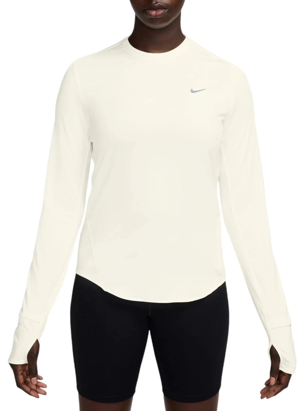 Nike Dri-FIT Swift Element UV Crew Neck Running Top White Thumbhole M
