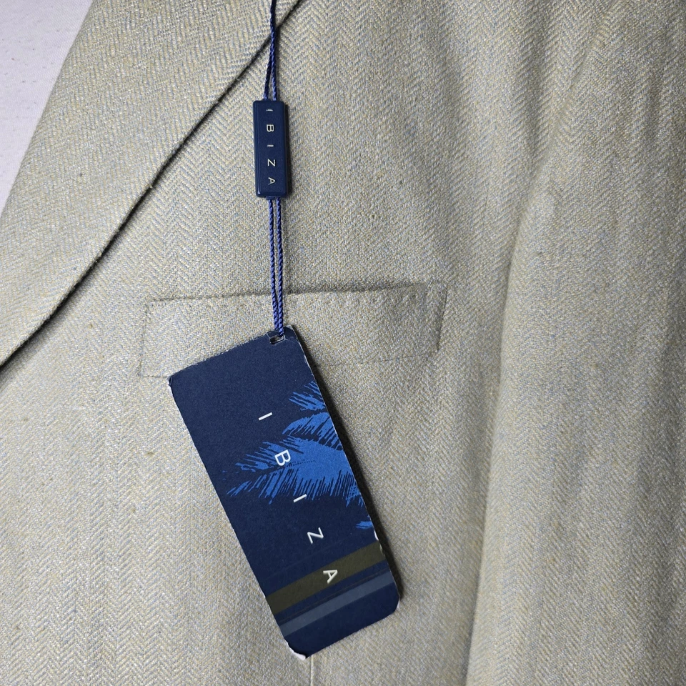 NEW Ibiza Mambo Beige Herringbone 100% Silk Blazer Sport Coat 48R Tailored Fit - Image 4 of 4