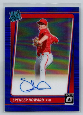 #ad Spencer Howard 2021 Panini Donruss Optic Blue Prizm Auto 62 75 #RRS SP Phillies $3.99