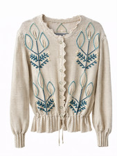 Damen Strickjacke 42-44 Handarbeit bestickt Landhaus Baumwolle Leinen