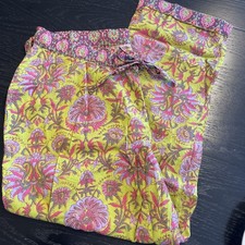NUEVO Catálogo Sundance Mujer LEIA PEAR Verde Lima Púrpura Floral Boho Algodón Pantalón M