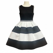Speechless Junior Girls A-Line Dress Black Ivory Pleated Knit Sleeveless Size S