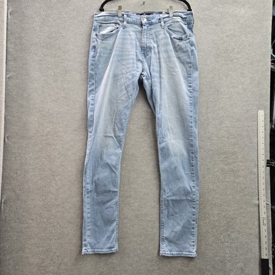 Hollister Men Jeans 34X34 Light Blue Denim Skinny Zipper Slim 32'' Inseam Logo